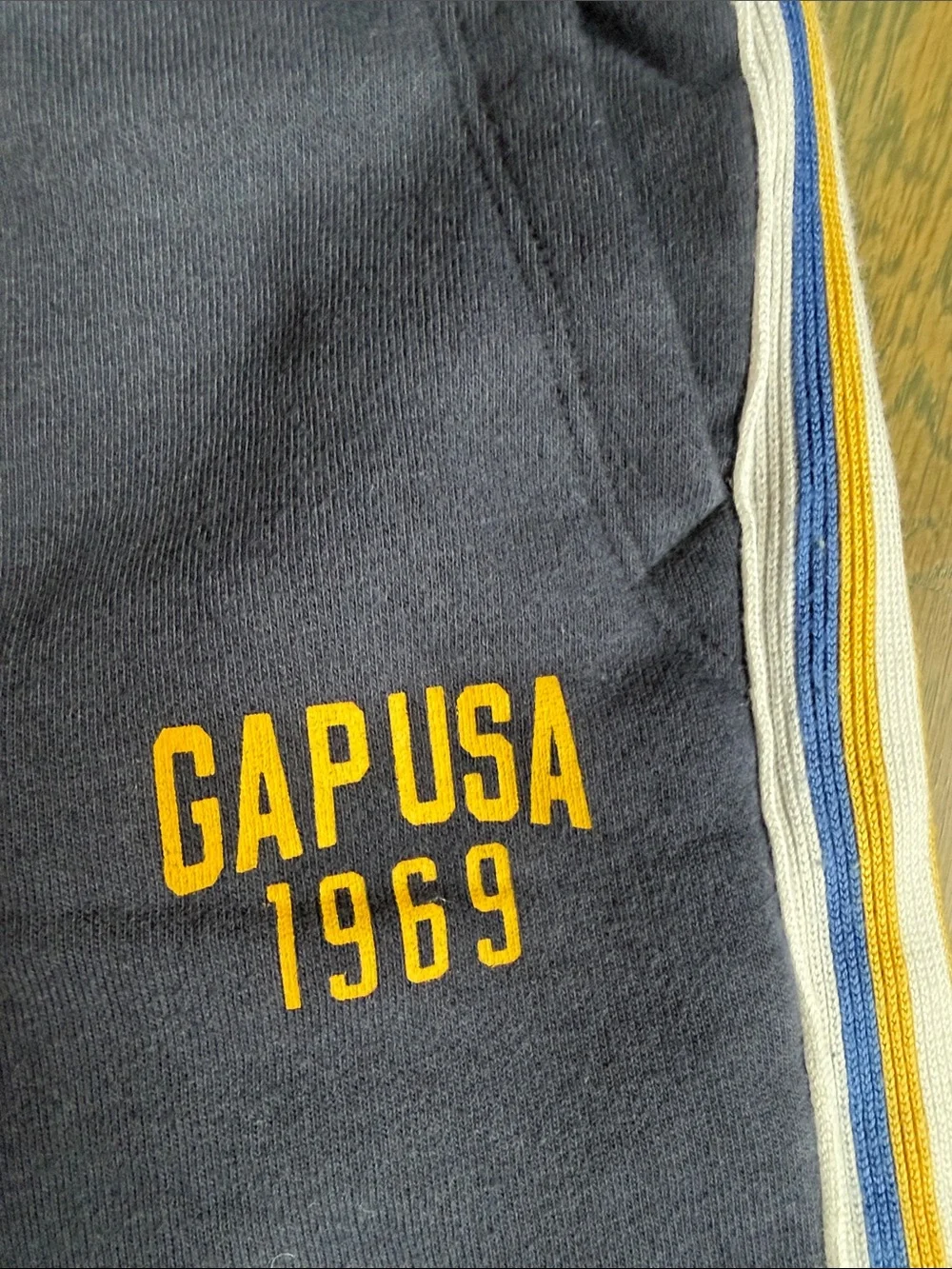 GAP Navy Sweatpants with Yellow & White Side Stripes